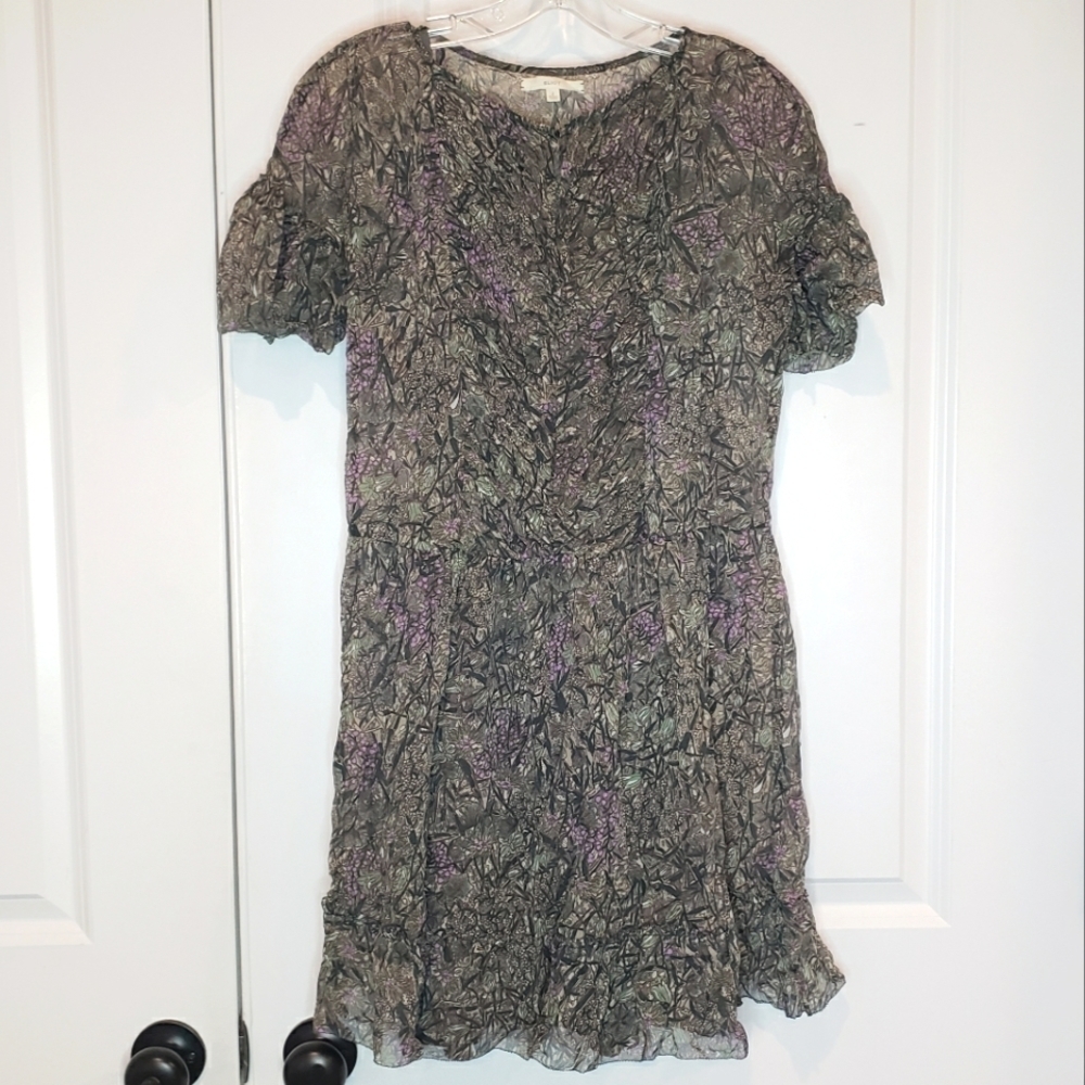 Madewell Eliot Silk Floral Green Purple Mini Dress 2